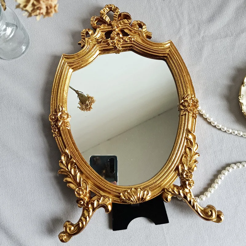 

Frame Glass Mirror Aesthetic Oval Make Up Portable Mirror Vintage European Style Dekorativer Spiegel Home Decoration Accessories