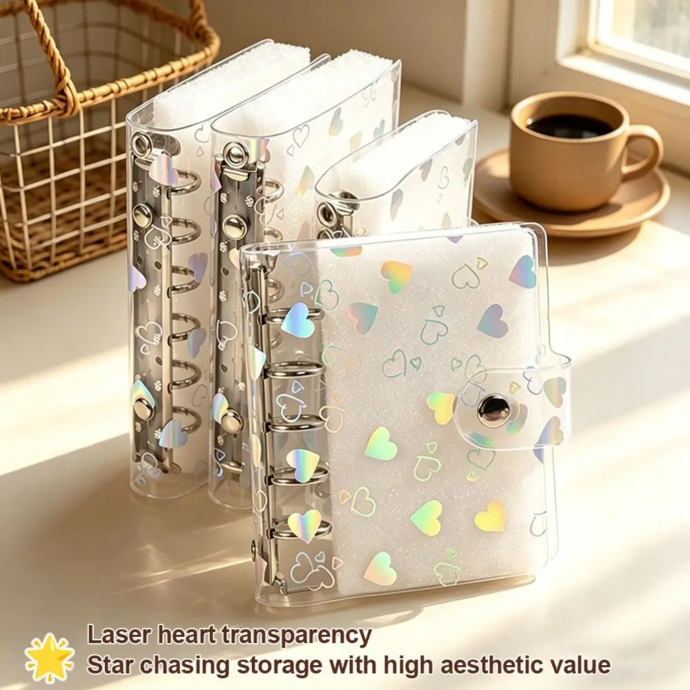 PVC Binder Cover Laser Heart Patterns A5/A6/A7/M5 Loose-Leaf Notebook Shell Snap Design Refillable Planner Cover