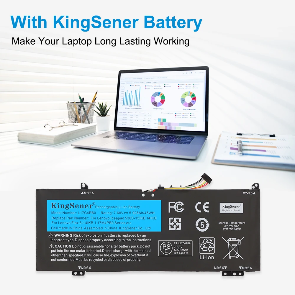 KingSener L17C4PB0 Laptop Battery For Lenovo Xiaoxin Air 14ARR 14IKBR 15ARR 15IKBR Ideapad 530s-14IKB 530s-15IKB L17M4PB0 45WH