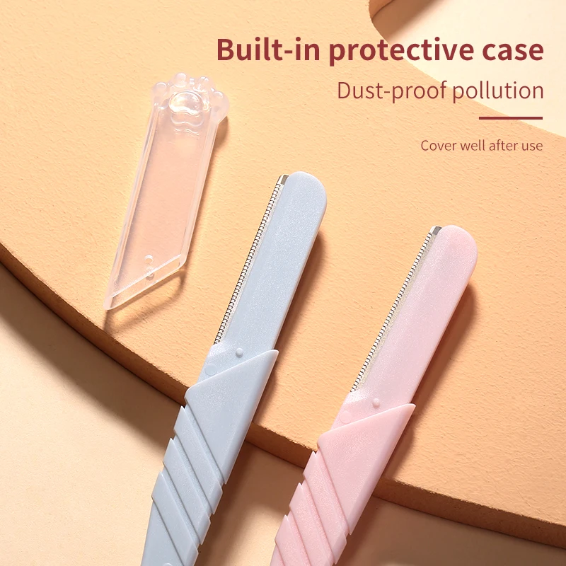 Tondeuse à sourcils, outils de maquillage, bouche large et étroite, grande petite lame, bord coudé droit avec couvercle de protection pour vétéran, 2 pièces/ensemble