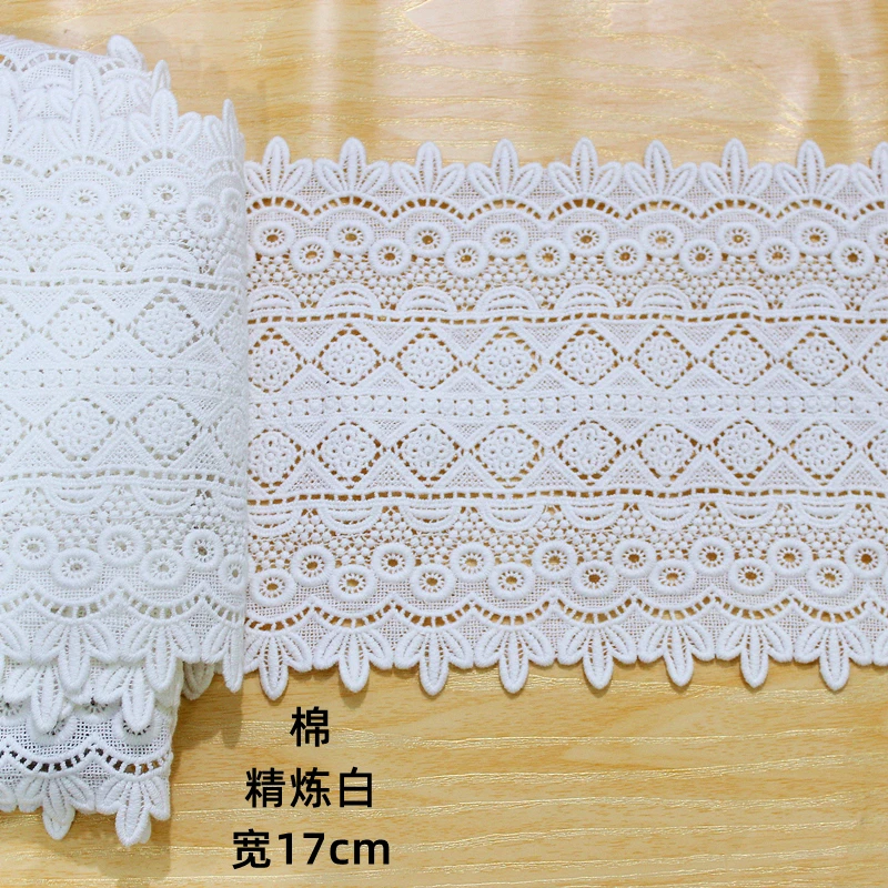 White Cotton Embroidered Ribbon Lace Appliques, 3D Flower Lace Fabric, Neckline Trim, DIY Sewing Accessories, 17cm Wide