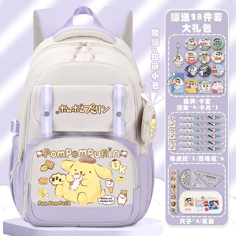 Sanrio New Pom Pom Purin Cute Schoolbag Student Anime Cartoon Backpack Large Capacity Lightweight Burden Alleviation Backpack