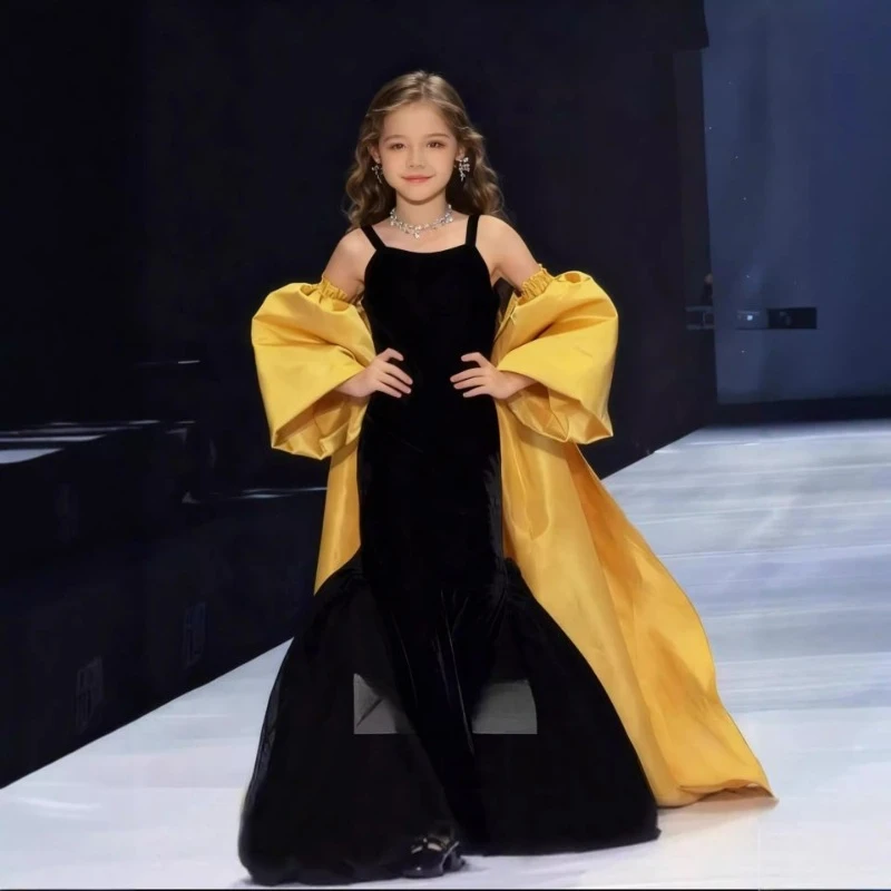 2026 Black Evening Dress Girls Mermaid Birthday Model Catwalk Pageant Host Outfit Children Formal Party Attire Celebration Gown
