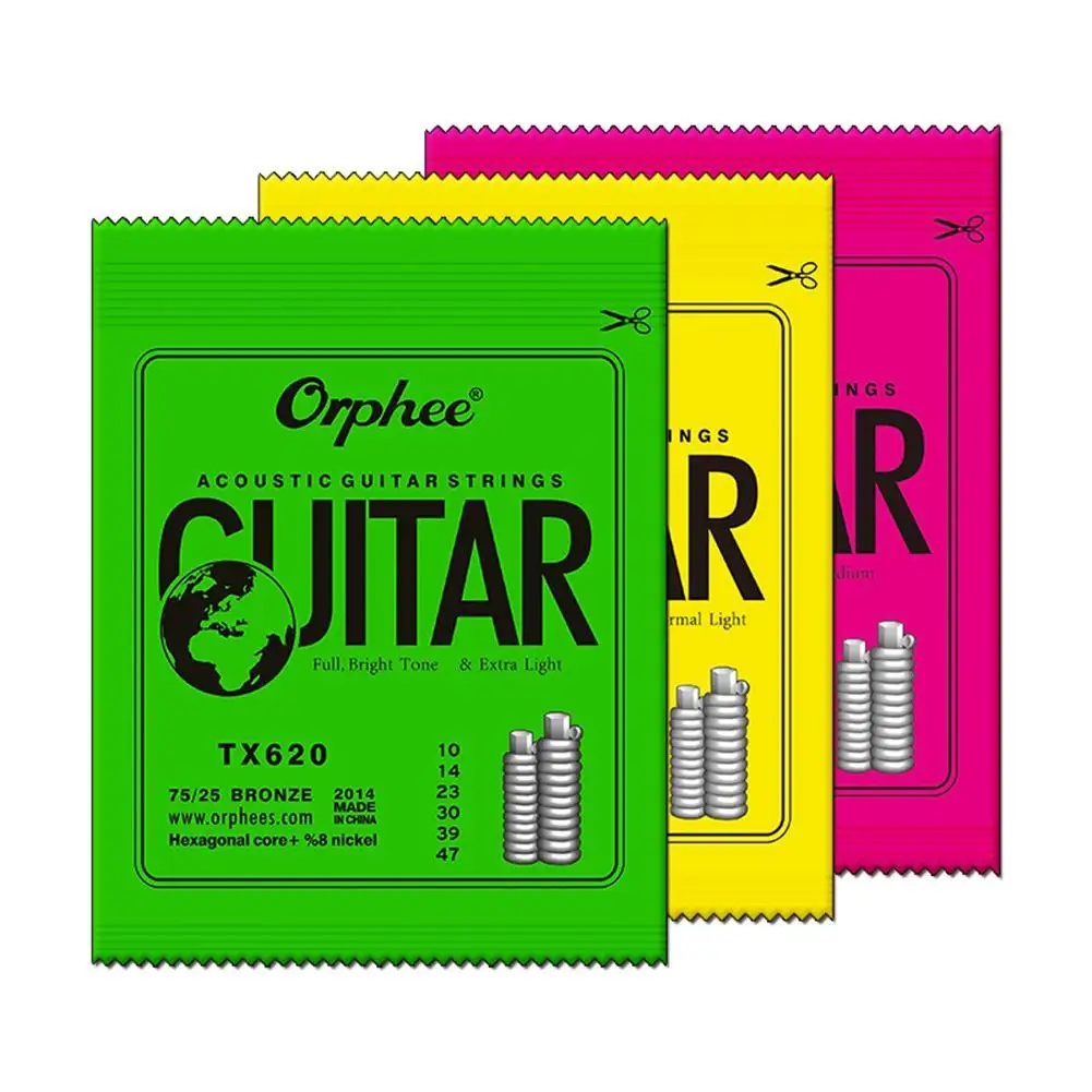 6PCS Acoustic Guitar String Hexagonal Core ORPHEE-TX Series Bright Tone Metal String Guitar Parts Accessories