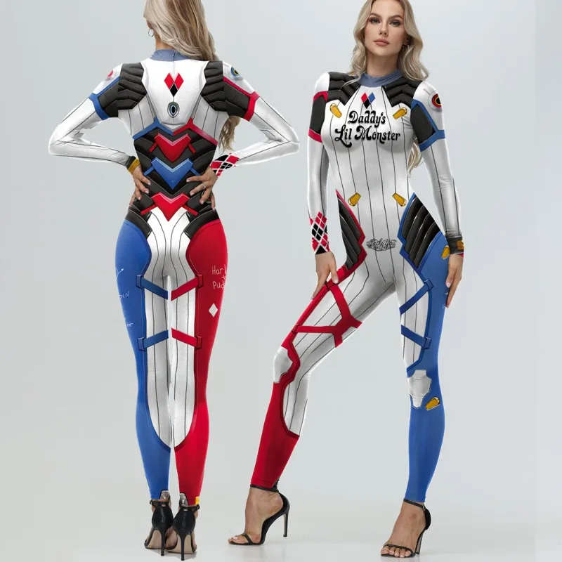 Cosplay Kostuum Joker Superheld Harley Quinn Clowm Vrouwen Jumpsuit Moive Bedrukt Feest Carnaval Bodysuit Halloween Volwassen Kostuums