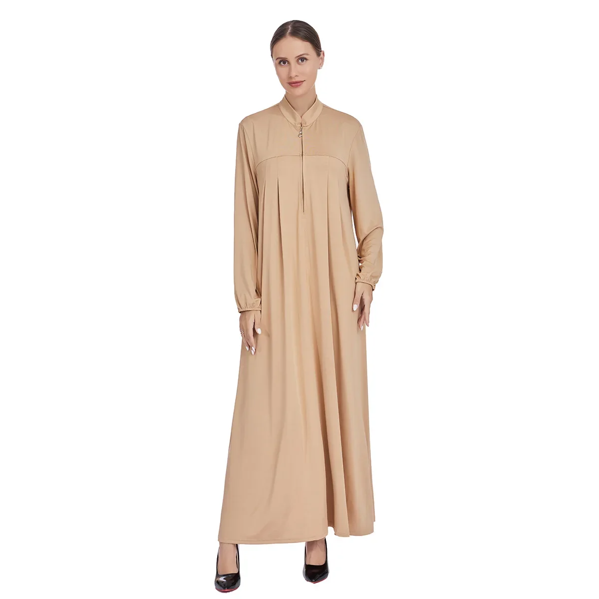 

Eid Zipper Front Abaya Dubai Kaftan Plain Muslim Women Maxi Dress Turkey Caftan Marocain Femme Musulmane Vestidos Islam Jalabiya