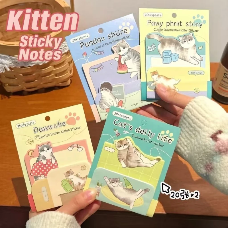Kawai Stationery Childish Cat Daydream Series Stacked Notes Cartoon Hand Account  High Value Sticky Paper Office School Supplies