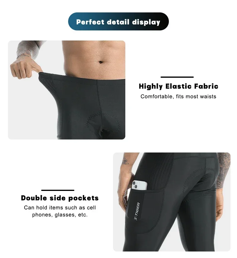 X-TIGER Männer Fahrrad hose 5d Gel gepolsterte Radhose Leggings Outdoor Reiten Mountain Road Fahrrad hose zwei Seiten bein Reiß verschlüsse – Detail 12