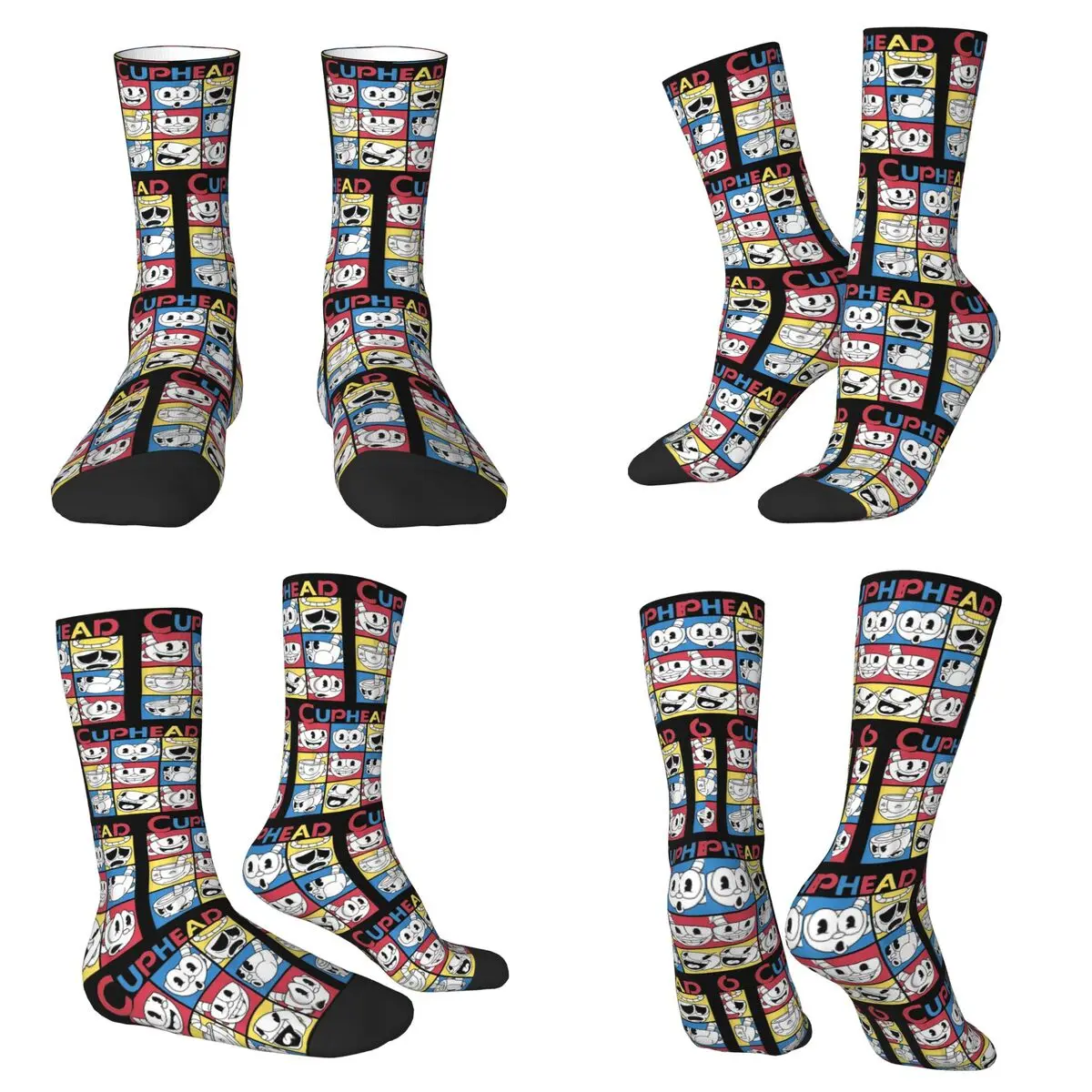 Cuphead Design Socks Harajuku Super Soft Stockings All Season Long Socks for Man Woman Valentine's Day Gifts