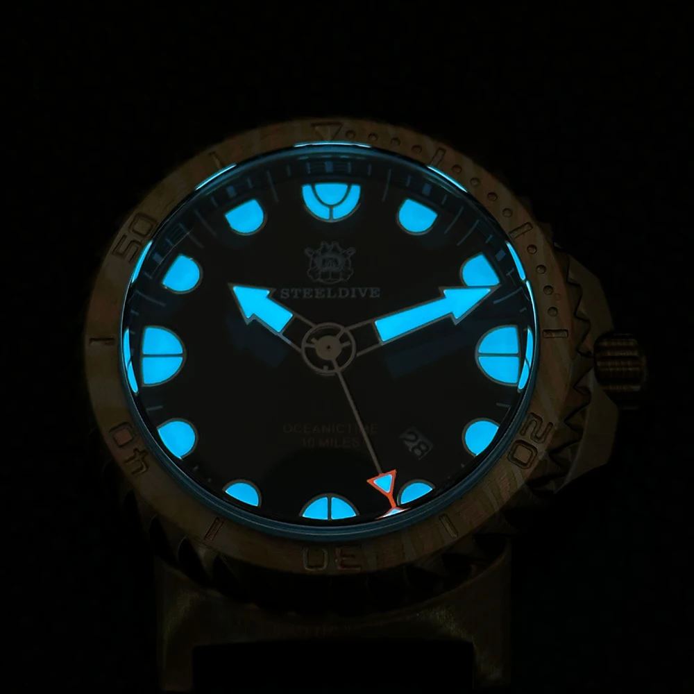 STEELDIVE Herren-Automatikuhr Timascus Gehäuse und Lünette, mechanische Armbanduhr, Deep Diving, 10.000 m wasserdicht, leuchtender Saphir NH35