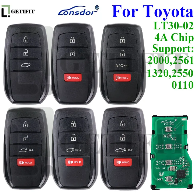 Lonsdor Car Key Fit For Toyota Corolla Levin Allion Camry KH100+ K518 Support 2000 2561 0110 1320 2550 T30-02 4A Chip Smart Fob