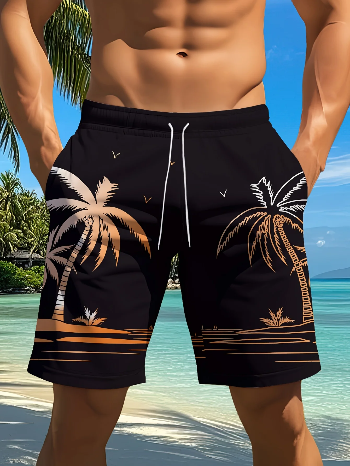 

2026 Model Street Vacation Beach Shorts, with Coconut Tree Print, Fashionable and Casual, Suitable for Family Wear, Kids