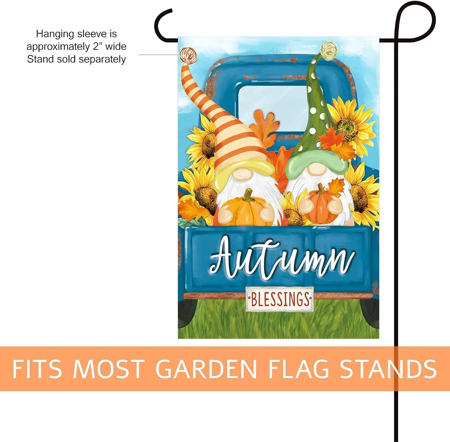 Texupday Fall Harvest Blessings Old Blue Truck with Sunflower Pumpkins Gnomes Decor Garden Flag Farmhouse Autumn Outdoor Yard Fl