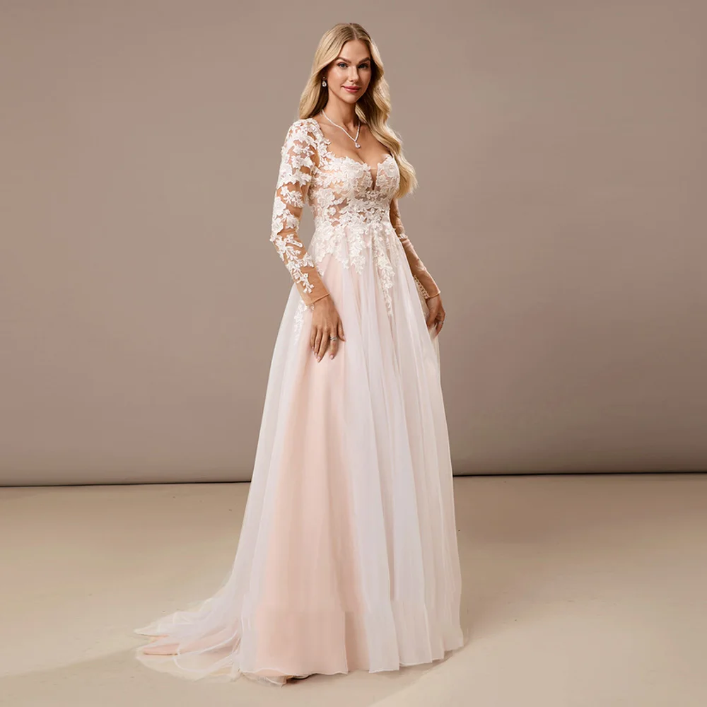Elegant Strapless Wedding Dresses for Ladies Elegant A Line Bridal Gowns Exquisite Full Sleeve Vestidos De Novia 2026 LC0027
