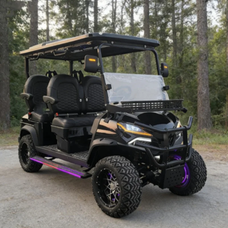 New Launched Golf Cart High Strength Steel Electric Golf Cart Off-Road Tires Seats With Headrest Roof LED Light Strips
