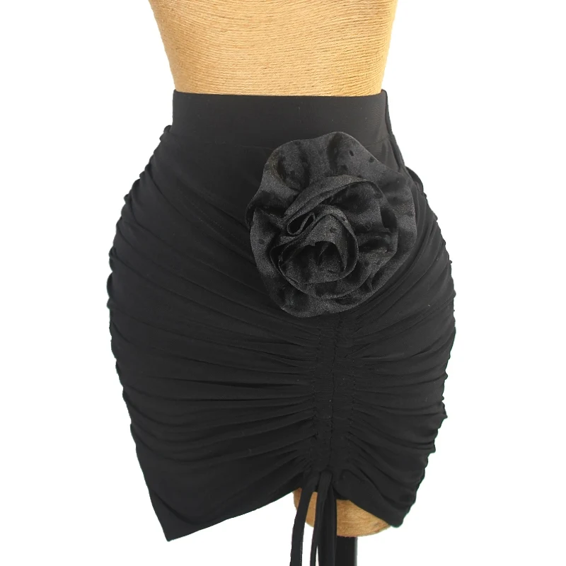 Latin Dance Drawstring Skirt Flower Black Wrap Hip Skirt Sexy Rumba Samba Dance Practice Clothes Salsa Dance Clothing DNV22051