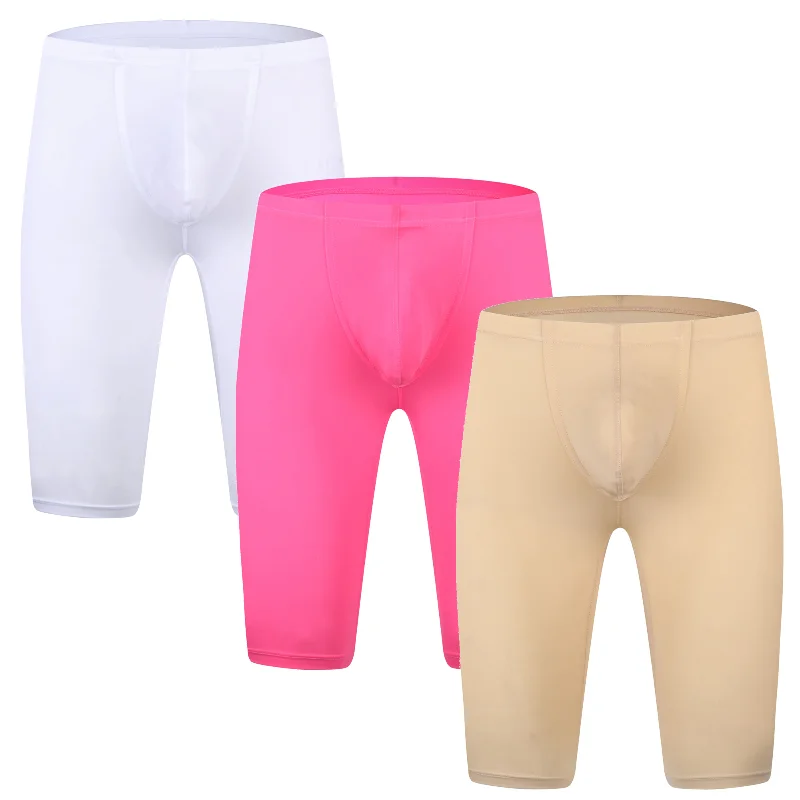 Mens Ice Silk Ultra-thin Bulge Pouch Pajama Shorts Compression Leggings Sexy Tights Home Sleep Bottoms Lounge Pants Sleepwear