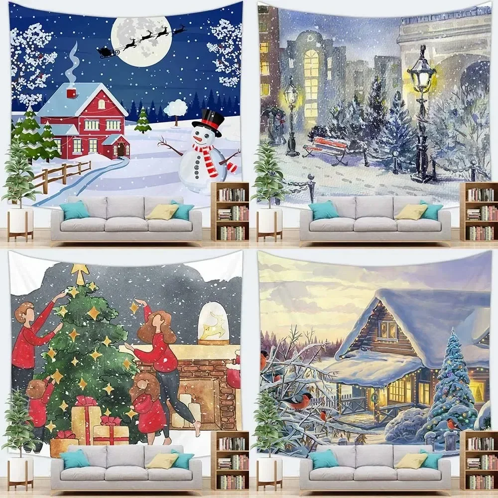 

Christmas Theme Snow Scene Tapestry Living Room Sofa Home Decor Tapestry