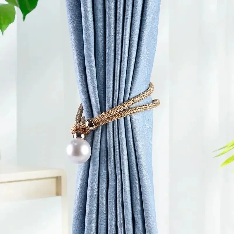 2PCS Adjustable Pearl Decoration Tiebacks, Curtain Pearl Tiebacks, Decorative Fixings, Rope Tiebacks, Easy Pull-out