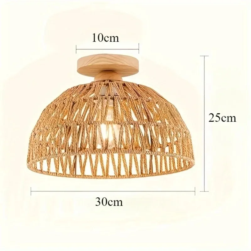 Boho Rattan Ceiling Light Hand Woven Dome Wicker Flush Mount Lamp Natural Farmhouse Lighting for Hallway