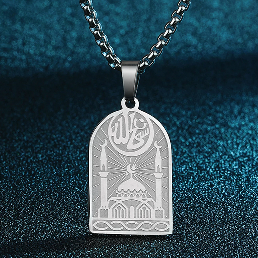 Religious Islamic Mosque Necklace for Men Women Stainless Steel Muslim Architecture Pendants Islamic Believer Jewelry Collar