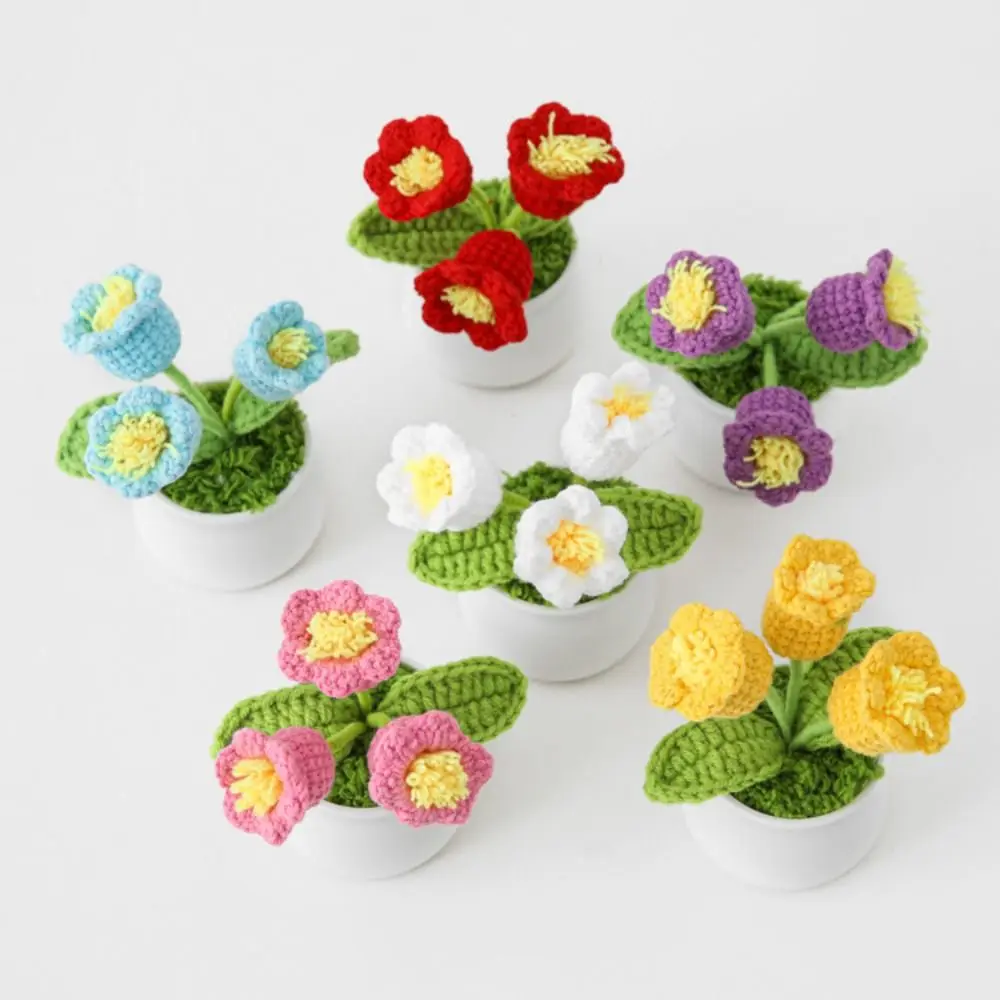 1 PCS Elegant Bell Orchid Handmade Flowers Beautiful Orchid Flower Crochet Flowers Pots Cute DIY Plant Potted