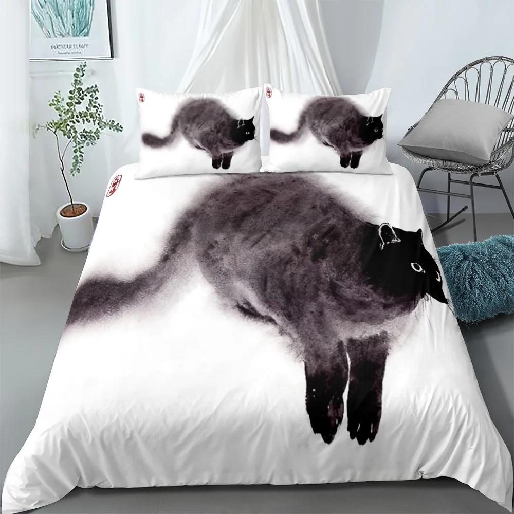 Pet Cat DIY Print Duvet Cover Set King Queen Double Full Twin Single Size Duvet Cover Pillow Case Bed Linen Set