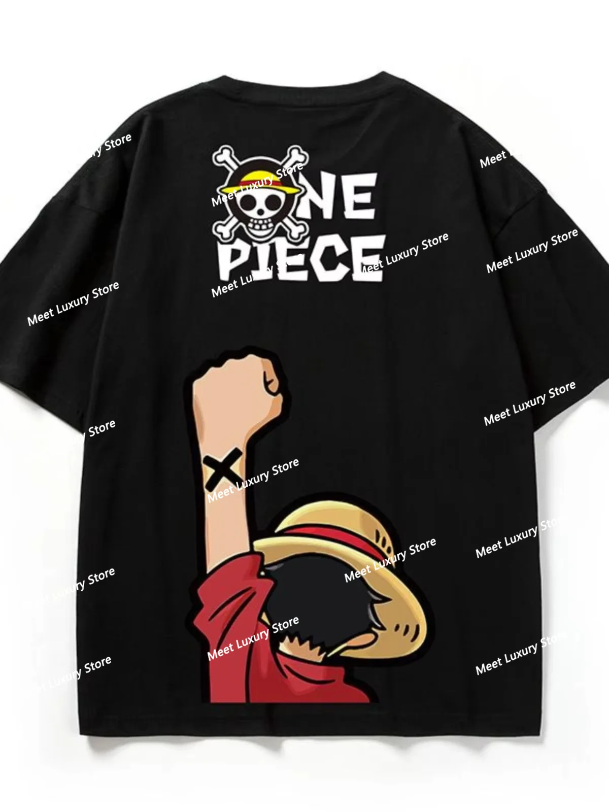 (DOMlO)One Piece Luffy Summer Men's 100% Cotton T-Shirt Harajuku Casual Round Neck T-Shirt Top Street Men Clothing T-shirt