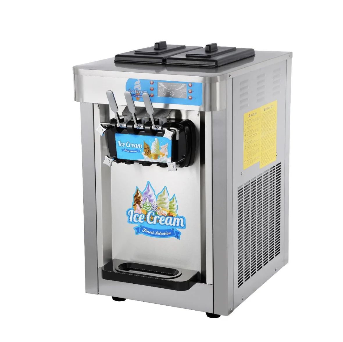 Vertical Three Head, Three Flavors Three Colors Ice Cream Machine Two in One Blueberry Flavor Ice Cream