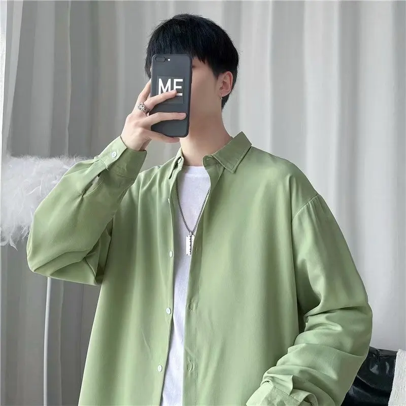 Solid Color Long-sleeved Shirt Men Spring and Summer New Korean Loose Jacket Casual Versatile Cardigan