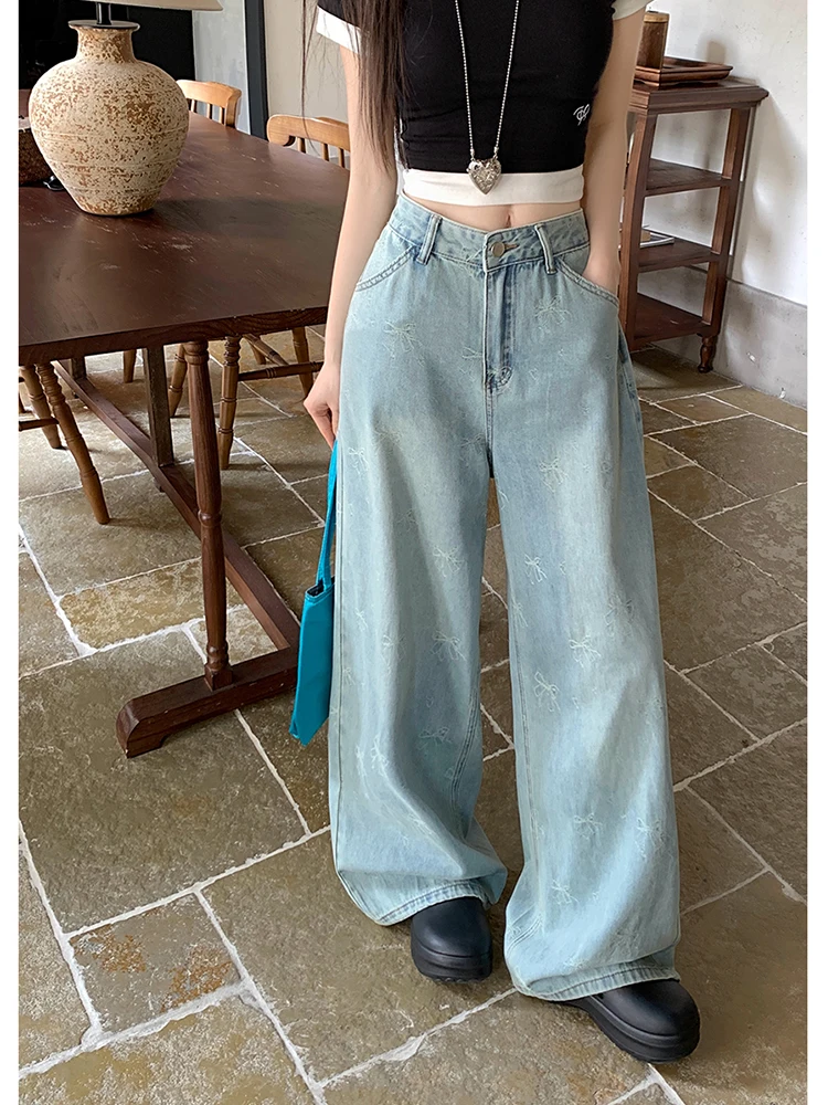 

Джинсы с широкими штанинами и завязками, утягивающие, узкого кроя, больших размеров, из денима, с высокой талией, с множеством карманов, повседневные