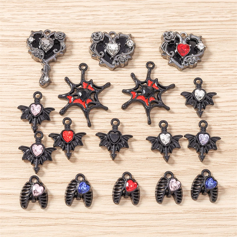 5 Stück Niedliche Kristall-Metall-Herzanhänger mit Flügeln für Schmuckherstellung, Ohrringe, Anhänger, Halsketten, Armbänder, DIY-Bastelzubehör – Detail 1