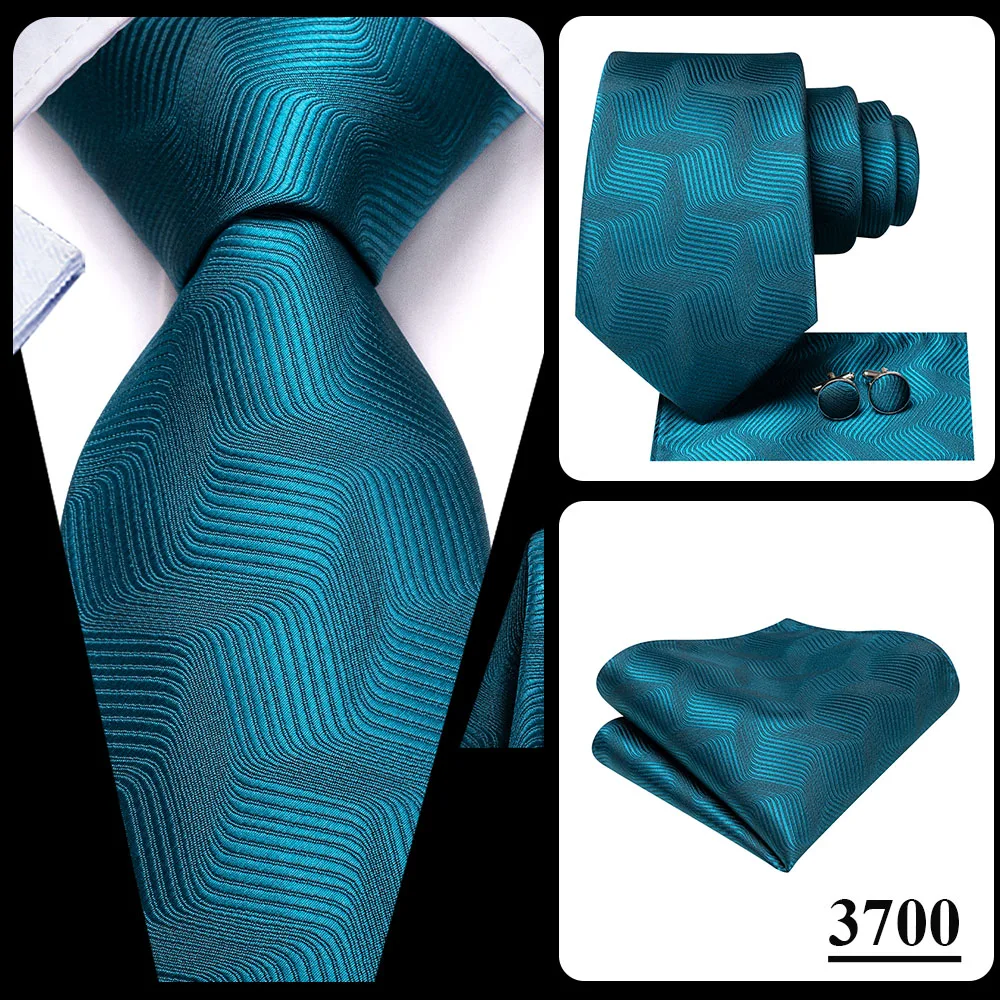 Herrenmode Einfarbiges Grün-Blaues Krawatten-, Taschentuch- und Manschettenknopf-Set für Smoking-Accessoires Klassische Luxus-Seidenkrawatte als Geschenk für Männer – Detail 5