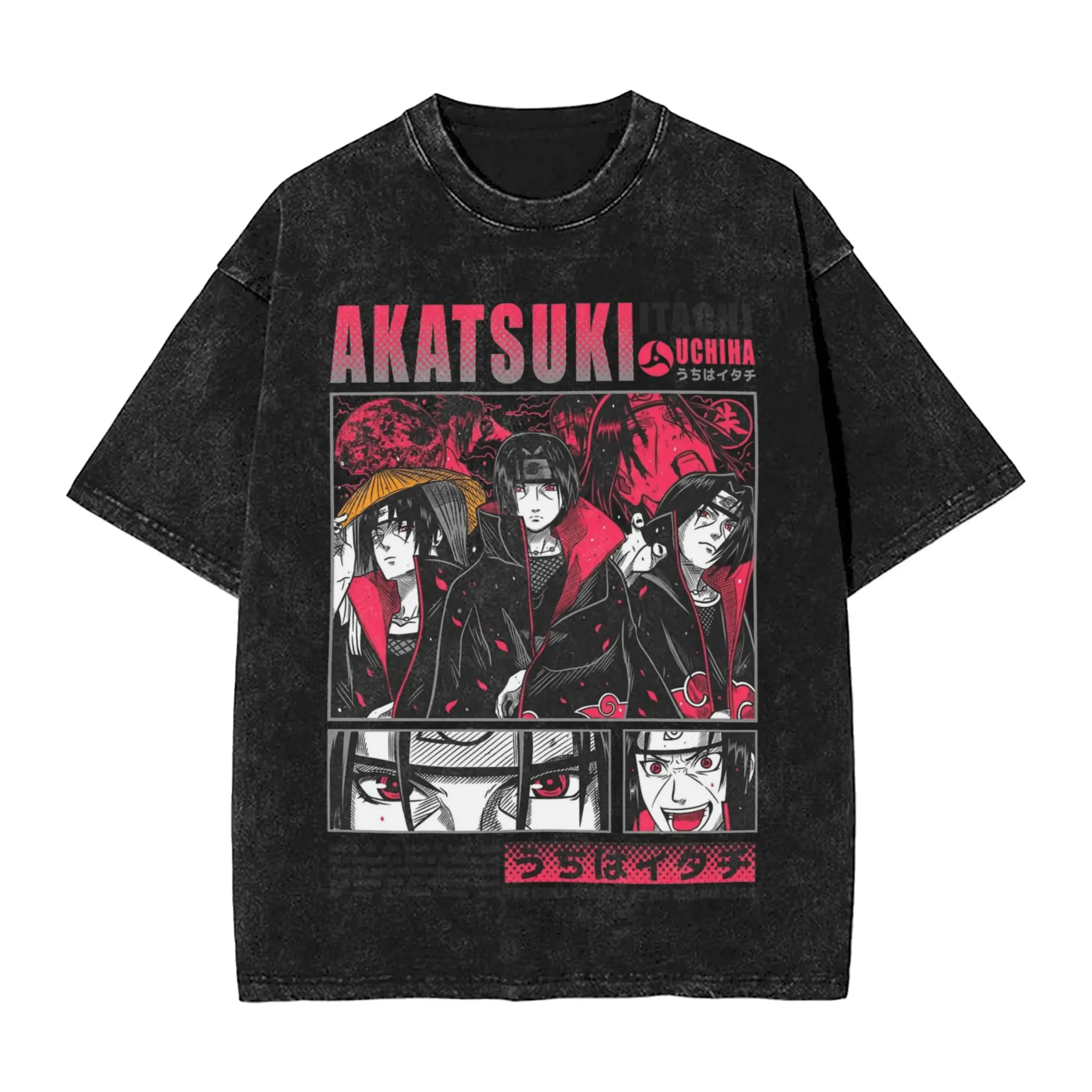 The Prodigy child Akatsuki Uchiha Itachi Narutoes Anime Washed T Shirt Streetwear Hip Hop T-Shirt Tees Tops for Men Women Summer