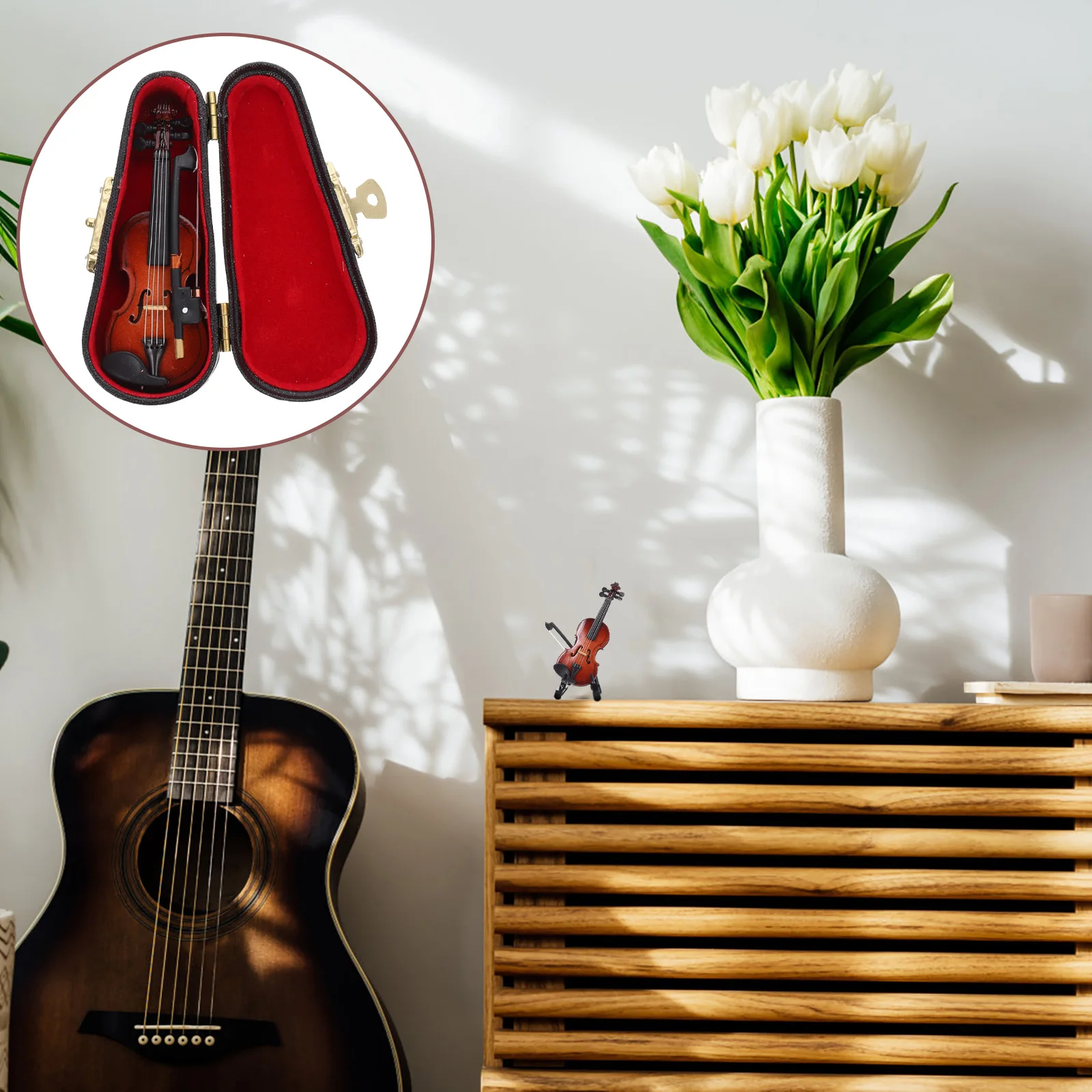 

Mini Violin Ornaments Wall-Mounted Wooden Music Decor Desktop Home Gift Smooth Wood Craftsmanship Realistic Design Fresh Color
