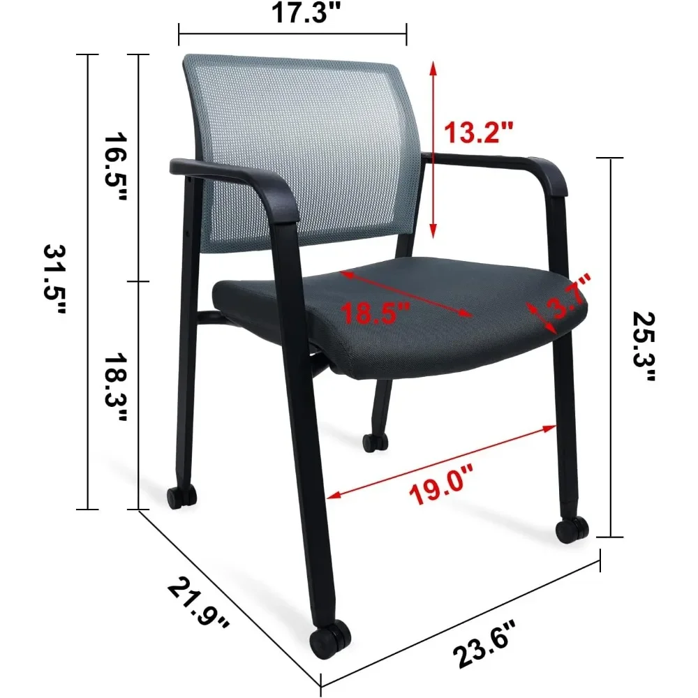 Cadeiras de braço com encosto de malha, assento estofado em tecido e suporte ergonômico para madeira, escritório, escola, igreja, recepção de convidados, pacote com 4