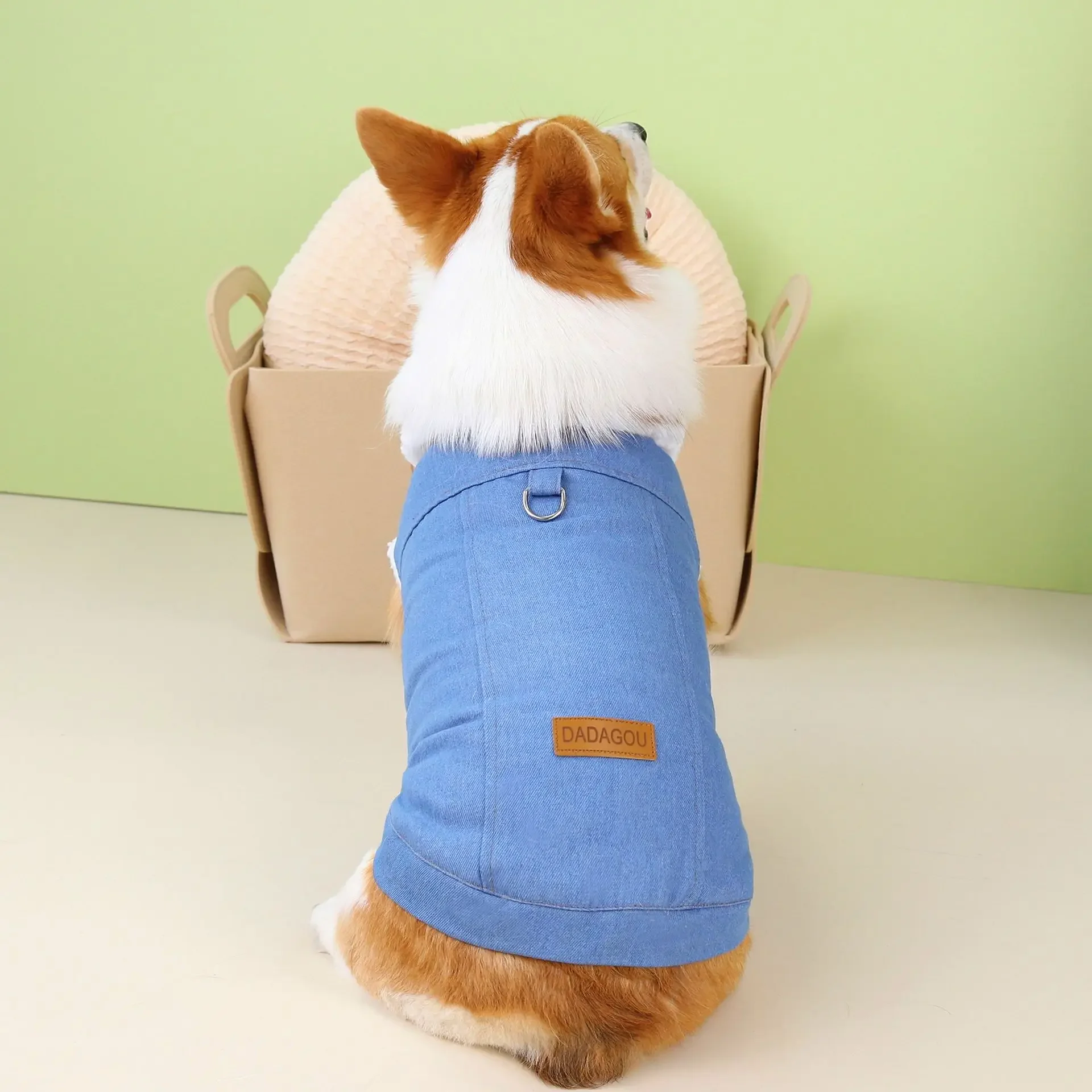 Corgi Sausage Big Dog Clothes Autumn Winter New Short-legged  Pet Coat Denim Cotton-padded  Designer Dog Clothes