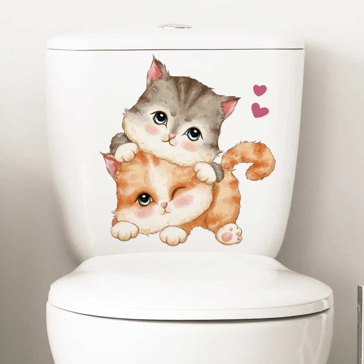 Kawaii Cute Kitten Love Wall Sticker 30x30cm Waterproof Animal Wall Mural For Toilet Bathroom Background Decoration Ms8413