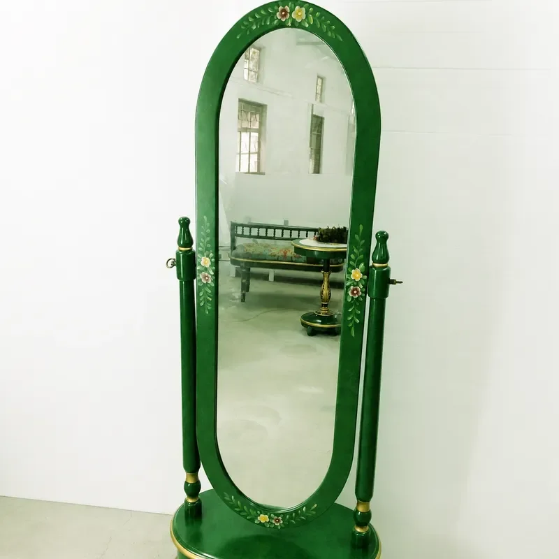 Solid Wood Full Body Floor Mirror Retro Rotating Dressing Mirror for Bedroom Home Decor Girl Changing Mirror