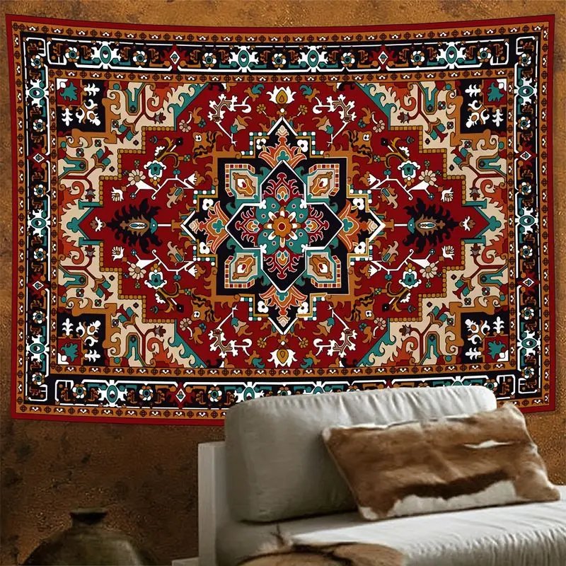 VIKAMA Persian Ethnic Style Tapestry Retro Geometric Floral Pattern Background Wallpaper e-Sports Room Decoration Room Decor