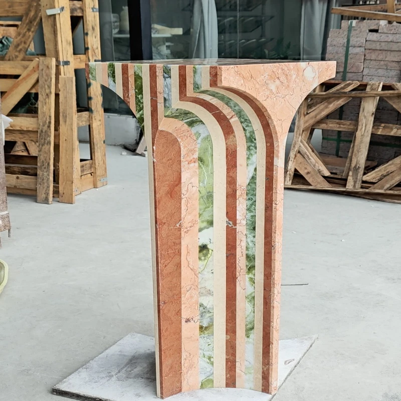 Natural stone stacked integral coffee table display stand suitable for hotel villa exhibition hall