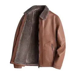 2027 XK Leather Jacket Men Winter Fleece Motorcycle PU Leather Jacket Mens Stand Collar Casual Windbreaker   Coat 5XL