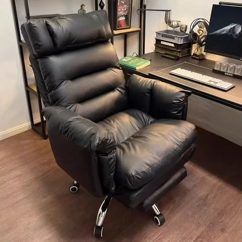 Boss chair for home use, comfortable leather sedentary reclining study sofa, backrest computer chair, business sitting  chair