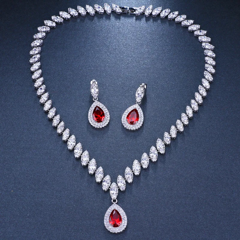 Fine Jewelry Sets For Women Water Vintage Drop Cubic Zirconia Created Gemstone Necklaces Drop Earring Bridal Wedding Bijoux