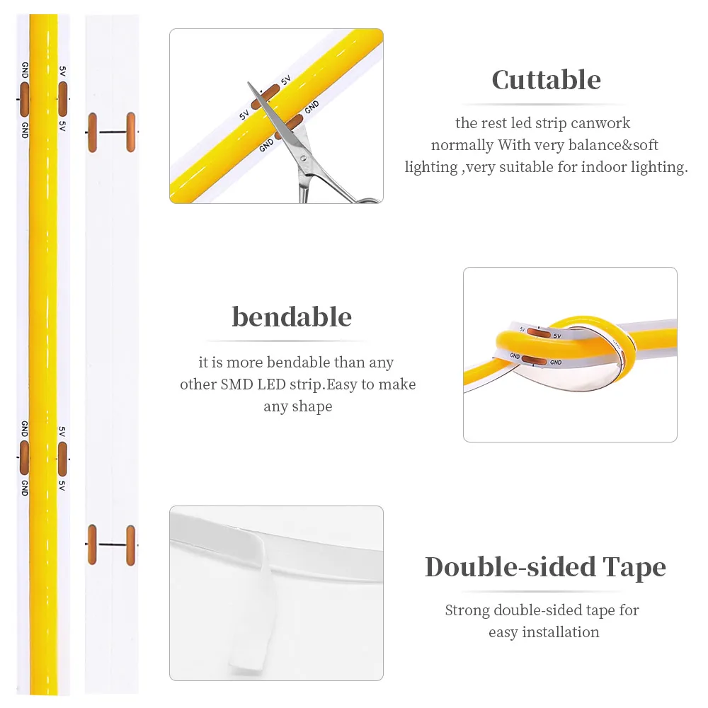 DC5V FOB pasek COB LED światło USB o wysokiej gęstości oświetlenie liniowe 320LED elastyczna taśma ciepły naturalna biel czerwony niebieski zielony