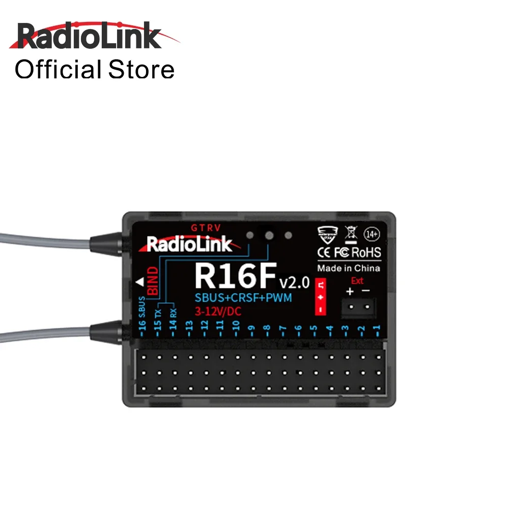 Radiolink R16F V2.0 RC Receiver 16 Channle 2.4G Gyro Car Voltage Transmission Telemetry 600m Long Range RX for RC Car Boat