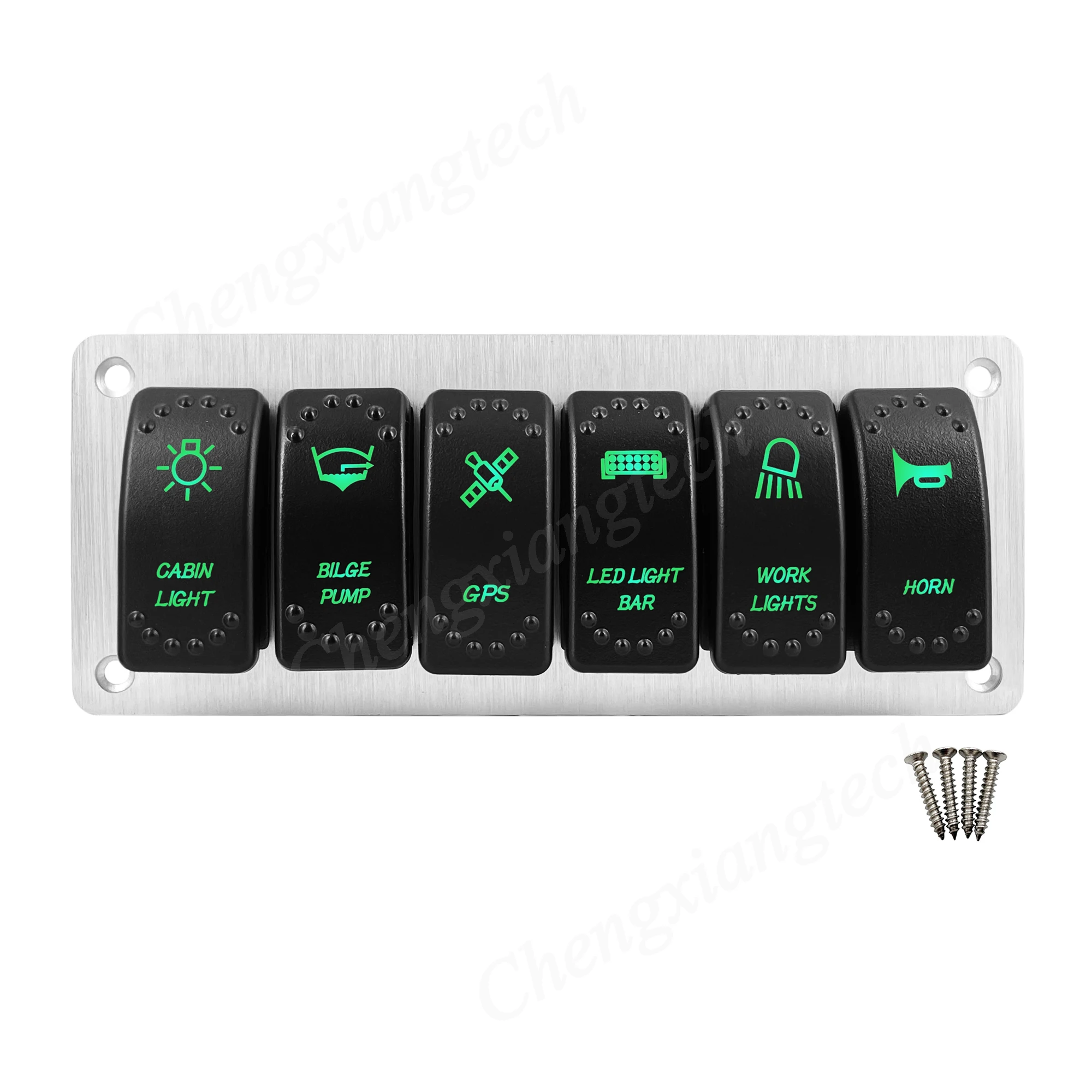 Customize 6 Gang White Rocker Switch Panel Boat 12V Waterproof Prewired Marine ATV Trailers Dashboad DIY, 67 Logos