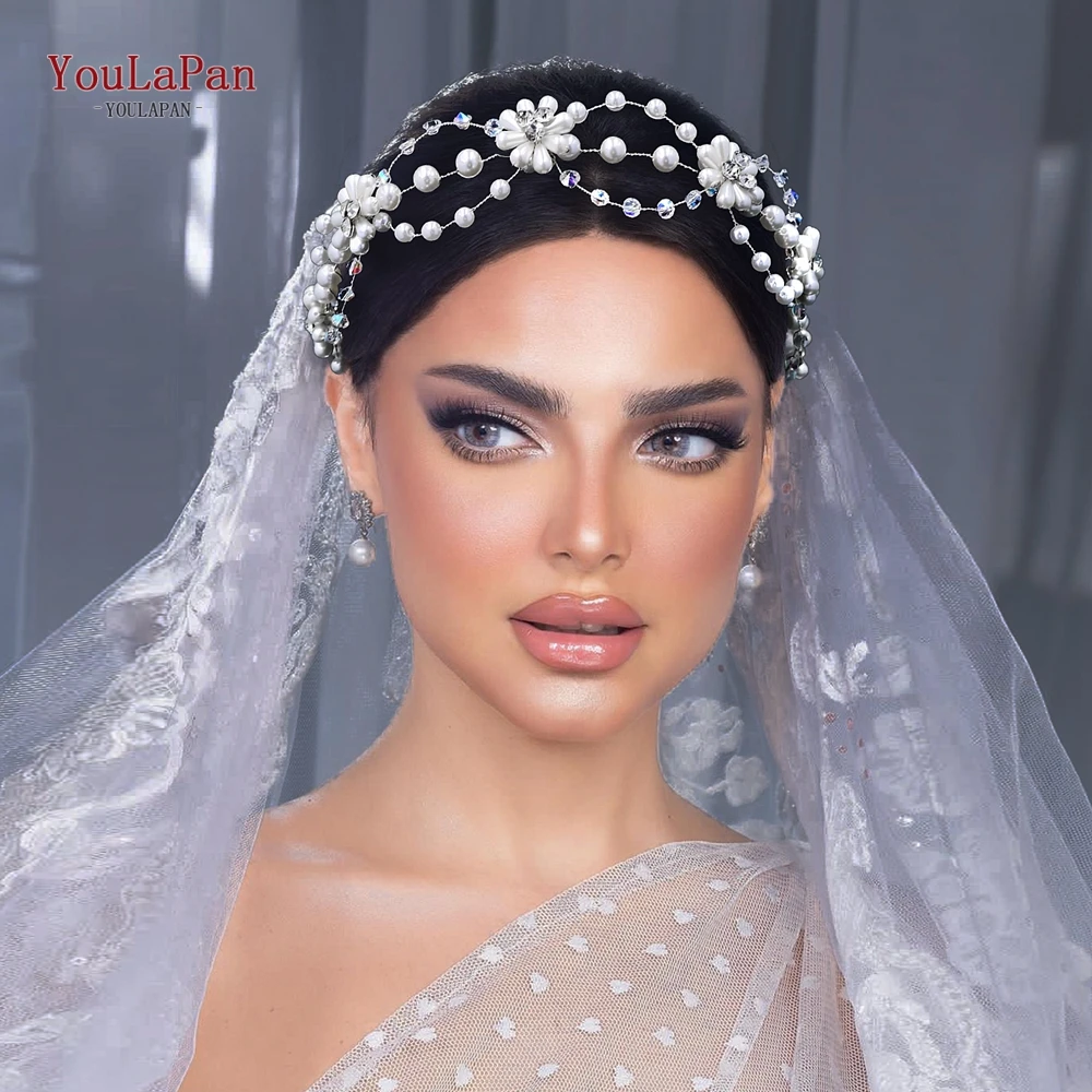 

YouLaPan Crystal Hairpiece for Bridal Wedding Handmade Pearls Flower Hair Vine Rhinestone Bridal Jewelry Luxury Accessory HP625