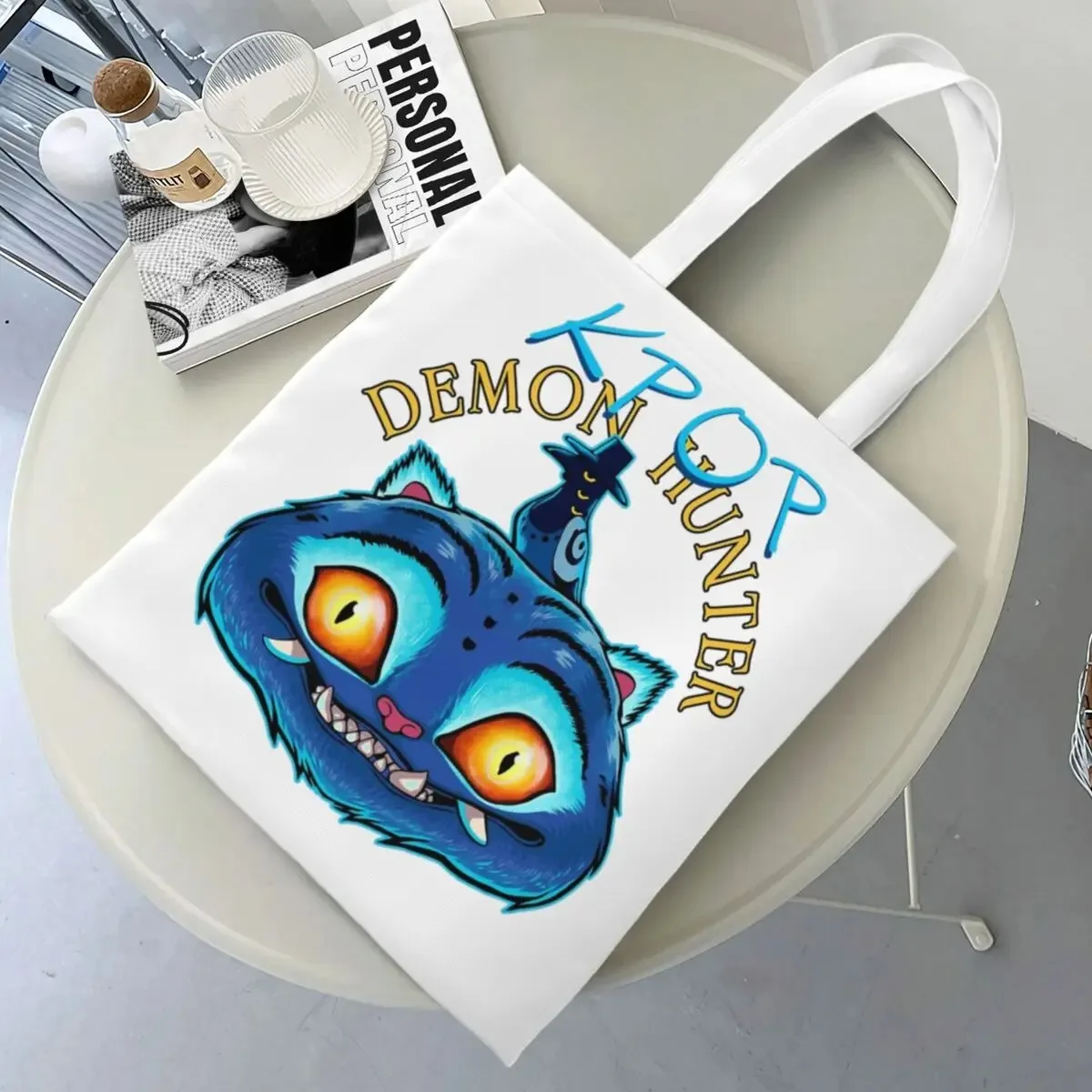 

Women Men KPop Demon Hunters Huntrix Blue Tiger Derpy Tote Bags Canvas Grocery Bag for Lady Handbags Tote-bag Shoulder Bags