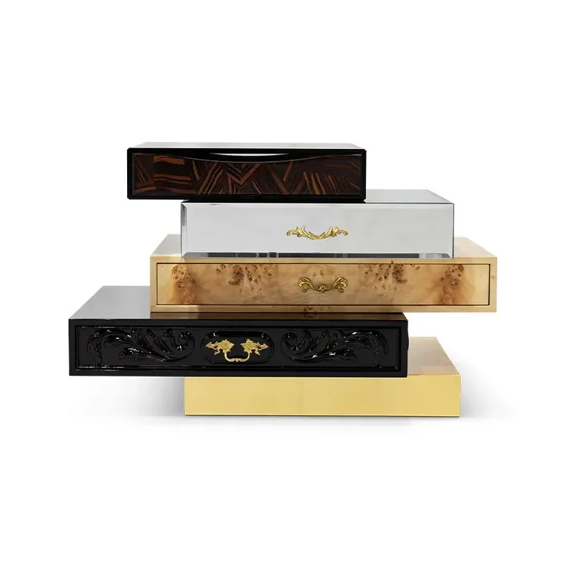 

Light luxury creative solid wood bedside table high-end designer bedroom irregular personalized drawer storage cabinet